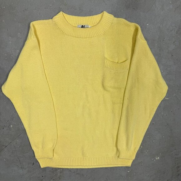 Vintage Hudsons Bay Yellow Cotton Knit Sweater Crewneck Medium - Picture 2 of 5